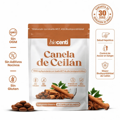 Canela de Ceilán 7200 mg equivalente con aceite MCT