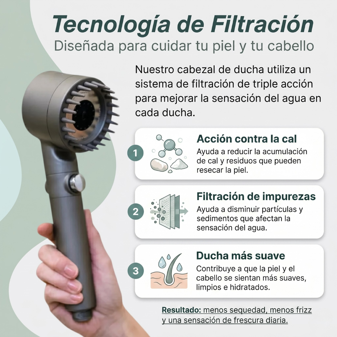 Cabezal de Ducha con Filtro Iónico para Piel Sensible y Cabello Dañado
