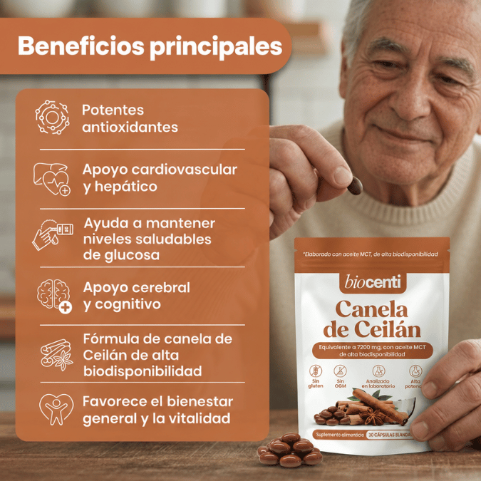 Canela de Ceilán 7200 mg equivalente con aceite MCT