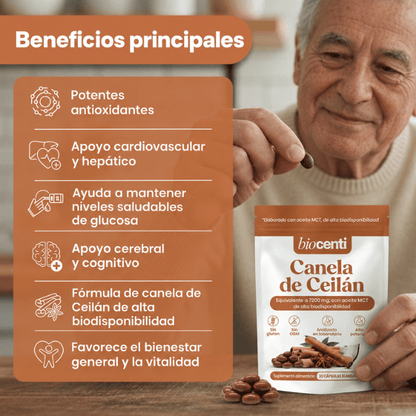 Canela de Ceilán 7200 mg equivalente con aceite MCT
