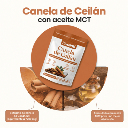 Canela de Ceilán 7200 mg equivalente con aceite MCT