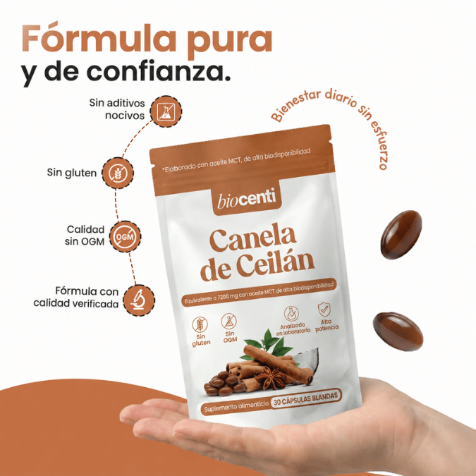 Canela de Ceilán 7200 mg equivalente con aceite MCT