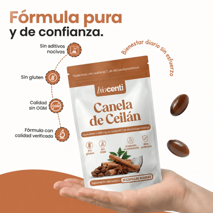 Canela de Ceilán 7200 mg equivalente con aceite MCT